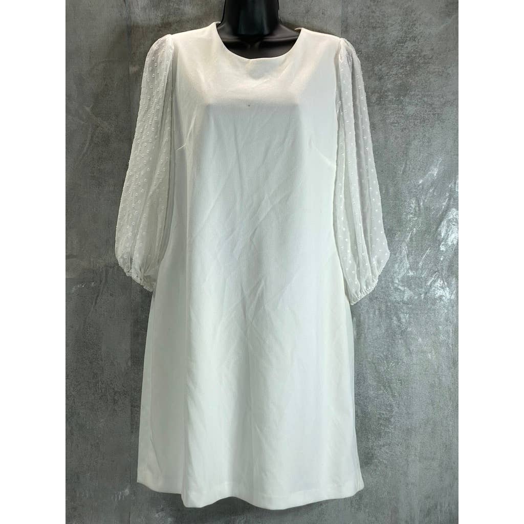 DKNY Women's Cream Illusion Dotted 3/4 Sleeve Crewneck Crepe Shift Mini Dress
