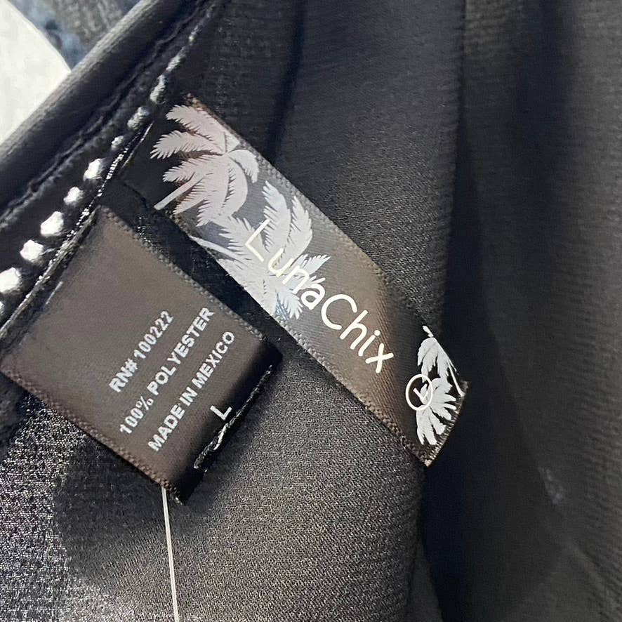 LUNA CHIX Women's Solid Black Flutter Sleeve Double V-Neck Smocked Waist Mini Dress SZ L