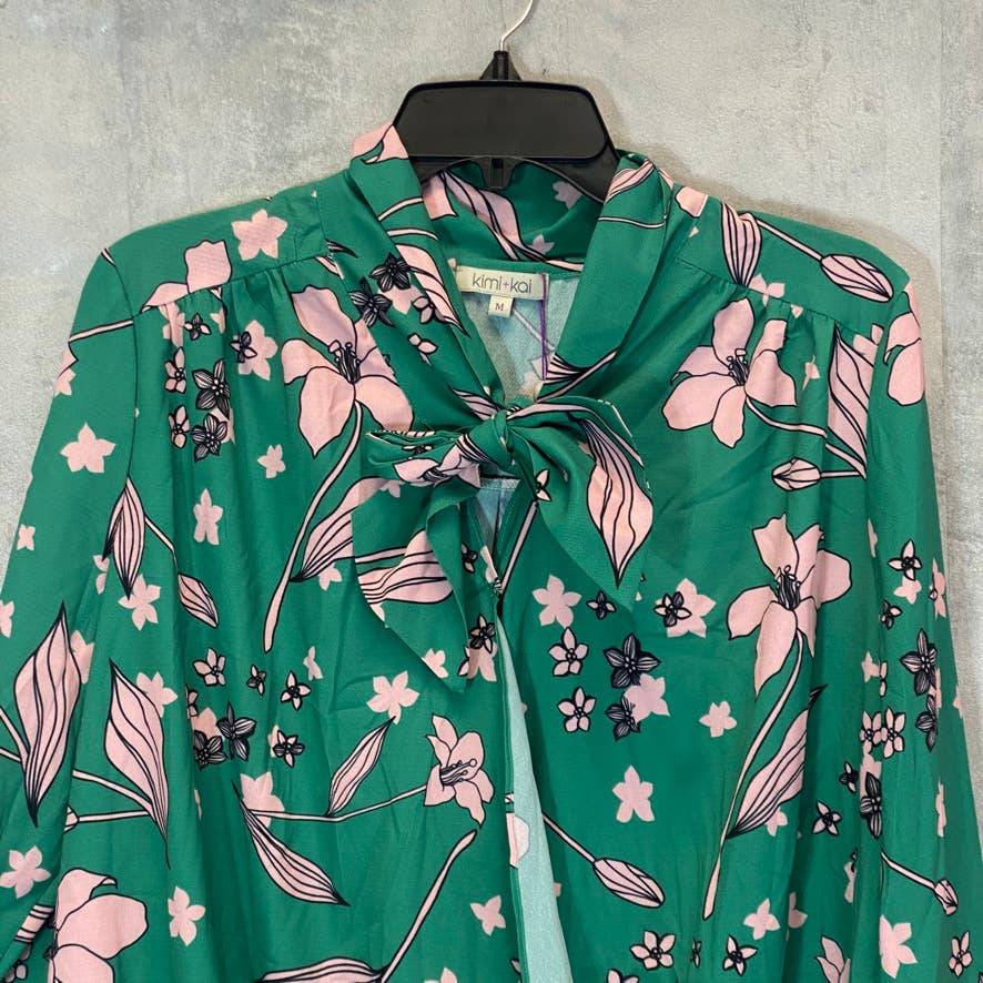 KIMI + KAI Women's Green Floral Grace Surplice V-Neck Maternity Nursing Blouse SZ M