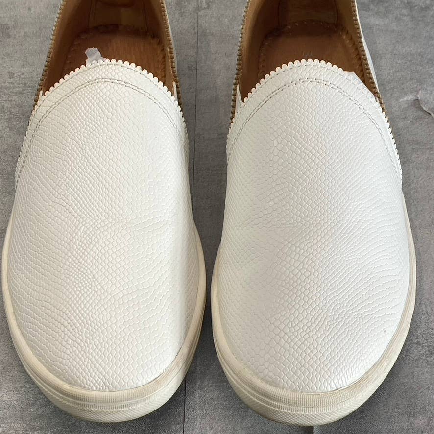 SUN+STONE Women's White Snake Embossed Miriam Round-Toe Slip-On Sneakers SZ 8.5