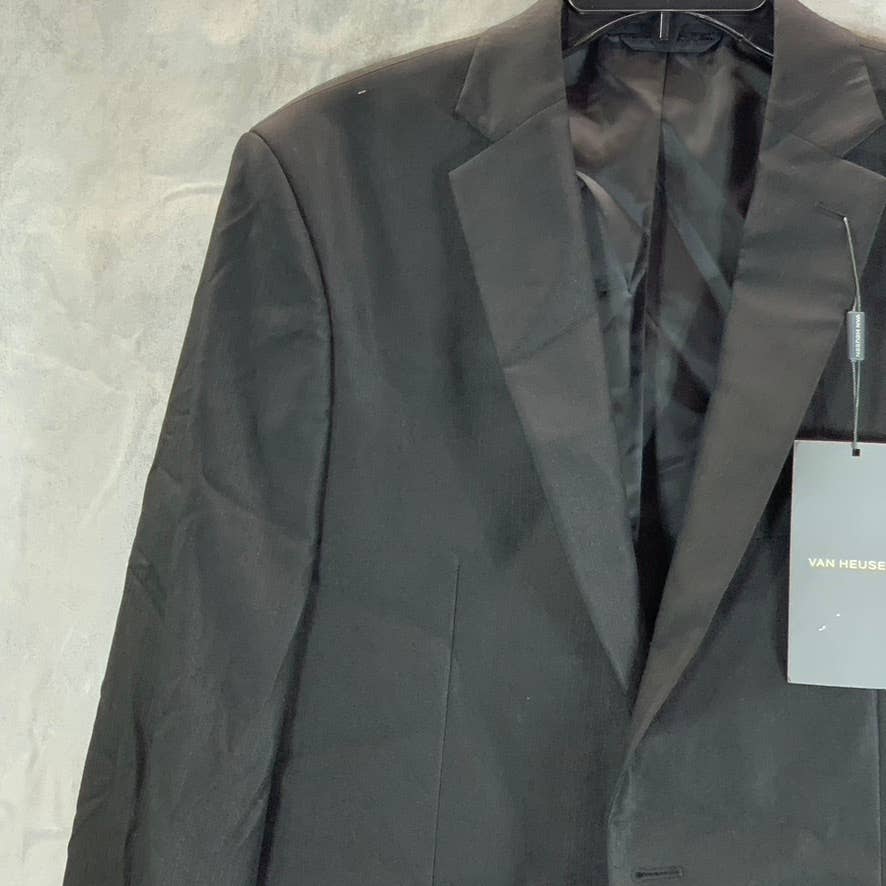 VAN HEUSEN Men's Black Herringbone Flex Plain Slim-Fit Two-Button Jacket SZ 43R