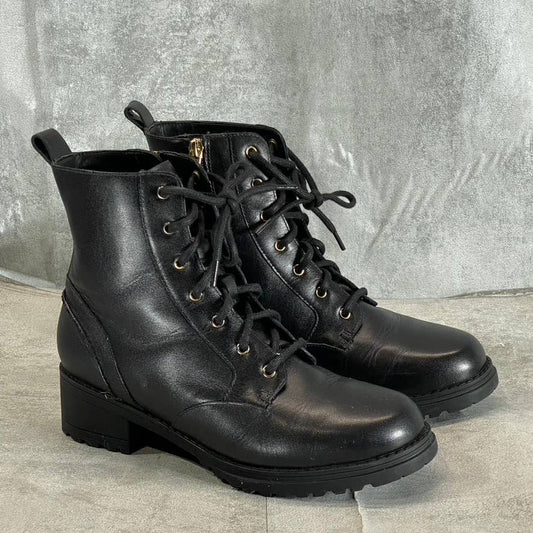 COLE HAAN Women's Black Leather Camea Waterproof Lace-Up Combat Boots SZ 7.5