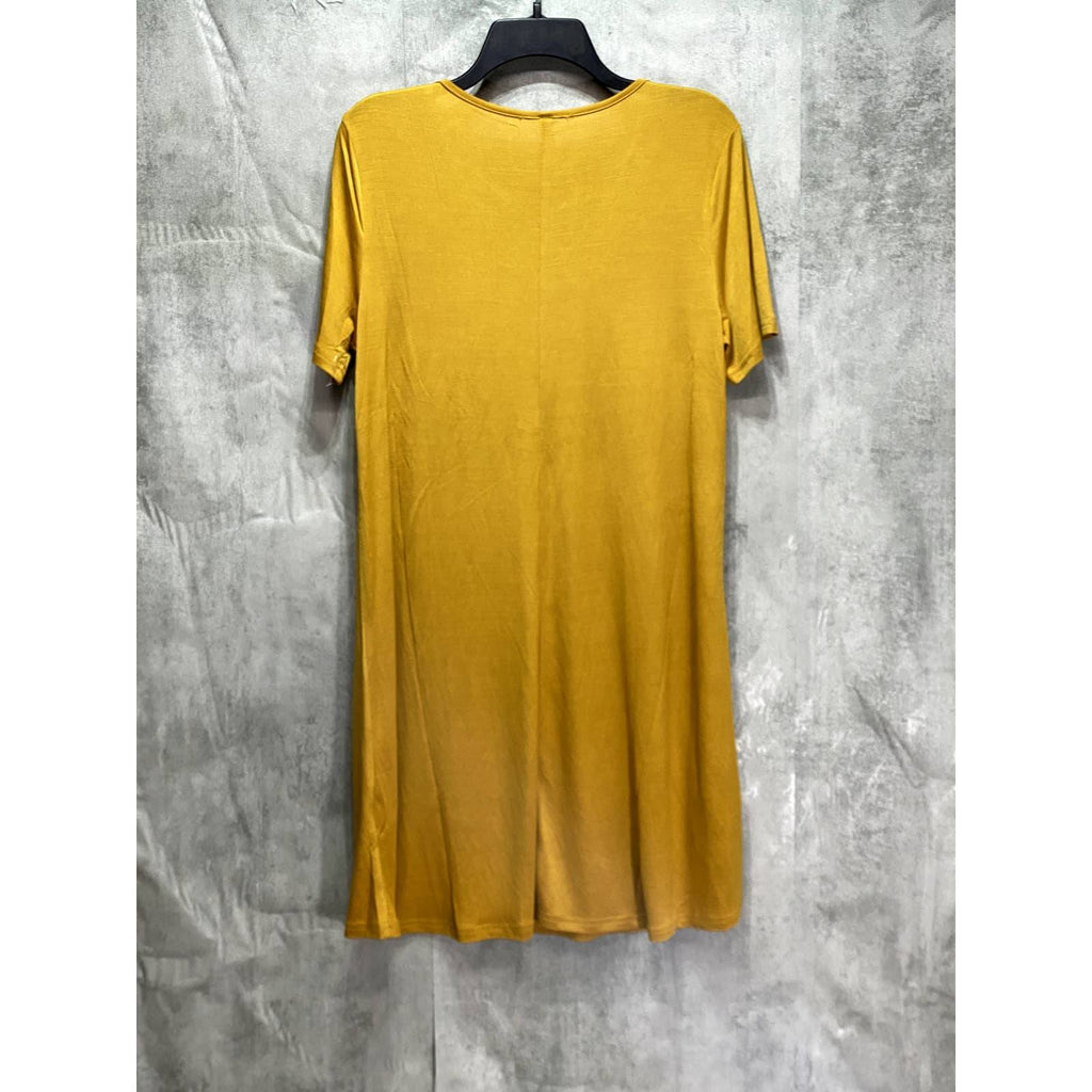 24SEVEN COMFORT APPAREL Mustard Criss Cross Neckline Short Sleeve T-Shirt Dress SZ L
