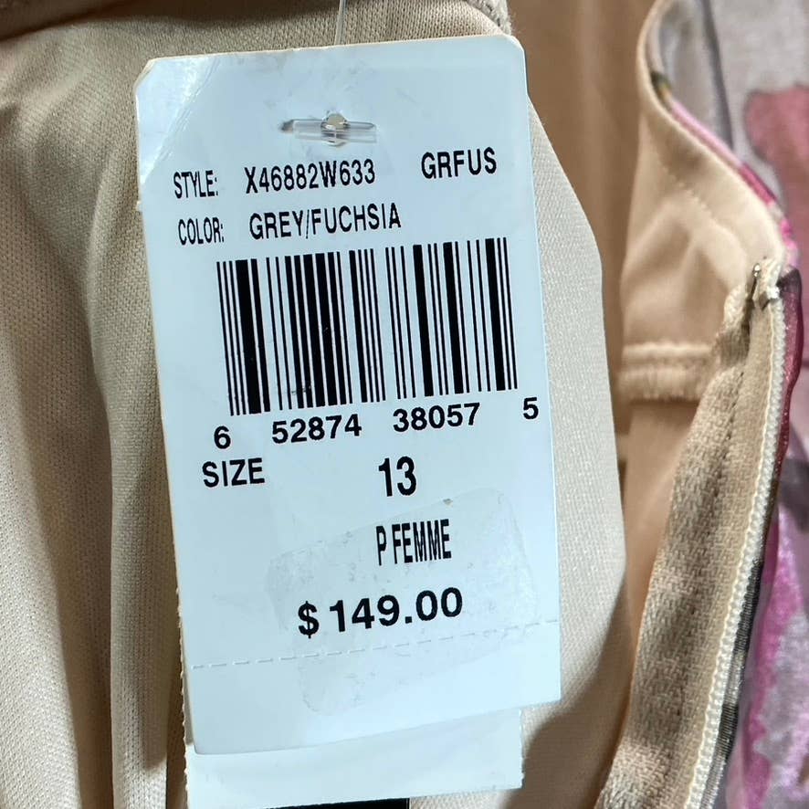 SPEECHLESS Juniors' Grey-Fuchsia Organza Floral-Print Tiered Halter Dress SZ 13