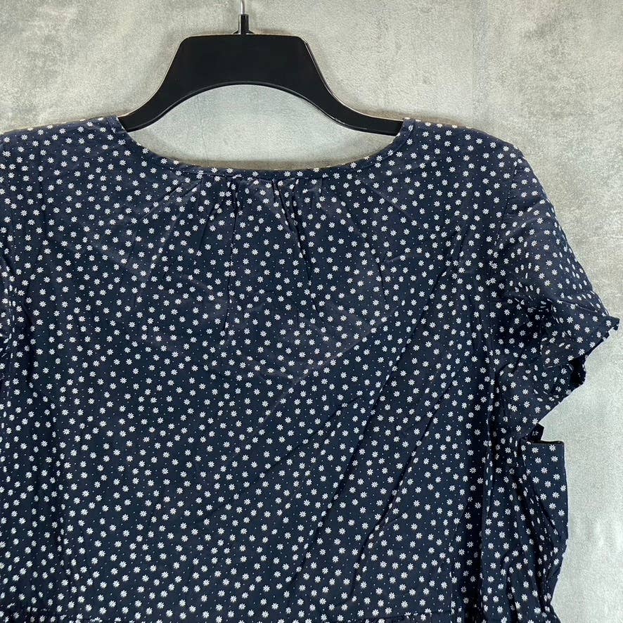 NAUTICA Women's Stellar Blue Heather Sustainably Crafted Split-Neck Peplum Top