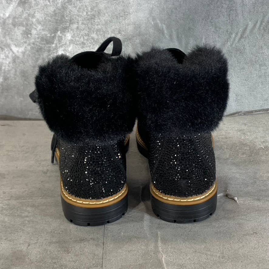 INC INTERNATIONAL Women's Black Pravale Bling Faux-Fur Lace-Up Hiker Boots SZ 8