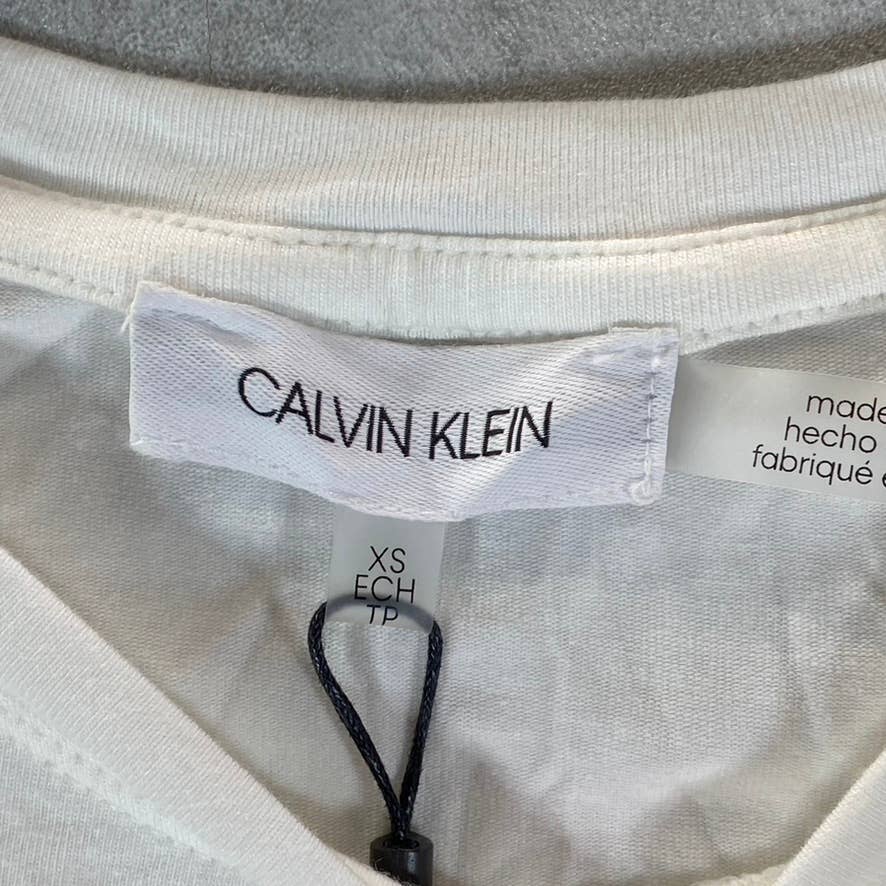 CALVIN KLEIN Women's White Logo Embellished Crewneck Short Sleeve T-Shirt SZ XS