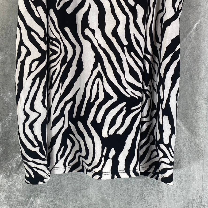 BAR III Women's Black-White Zebra Printed V-Neck Zip-Back Tank Top SZ S