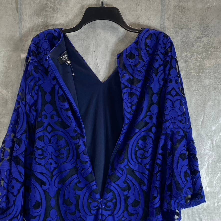 MSK Women's Petite Blue Embroidered Mesh Overlay 3/4 Bell Sleeve Sheath Dress
