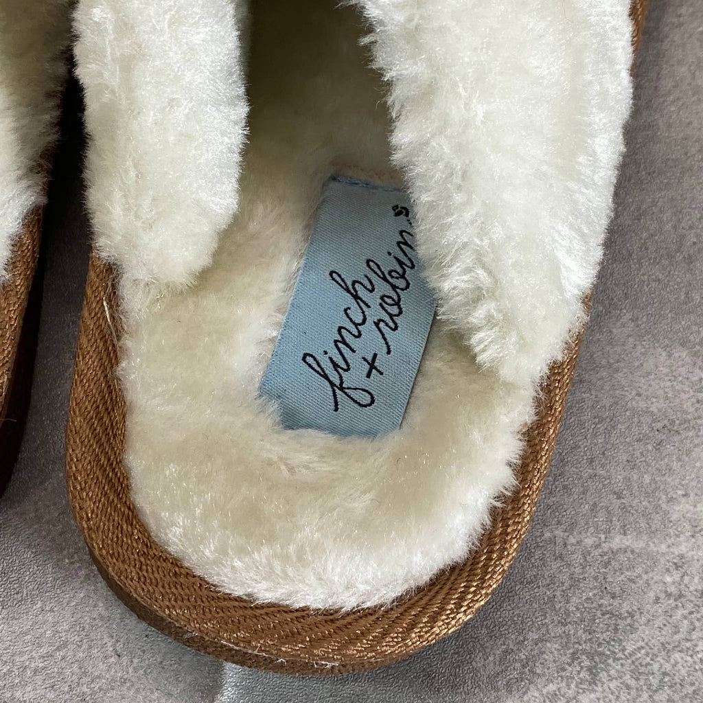 FINCH+ROBIN Girl's Chestnut Faux-Fur Round-Toe Slip-On Slippers SZ 4