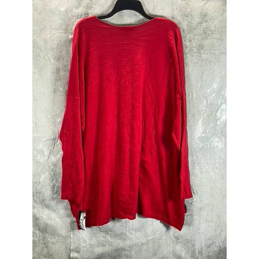 INC INTERNATIONAL CONCEPTS Women's Plus Real Red V-Neck Hi-Low Hem Pullover SZ4X