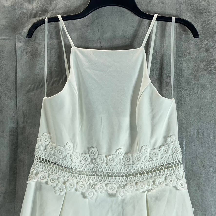 B. DARLIN Juniors' Day White Lace-Trim Waist High-Neck Fit & Flare Dress SZ13/14