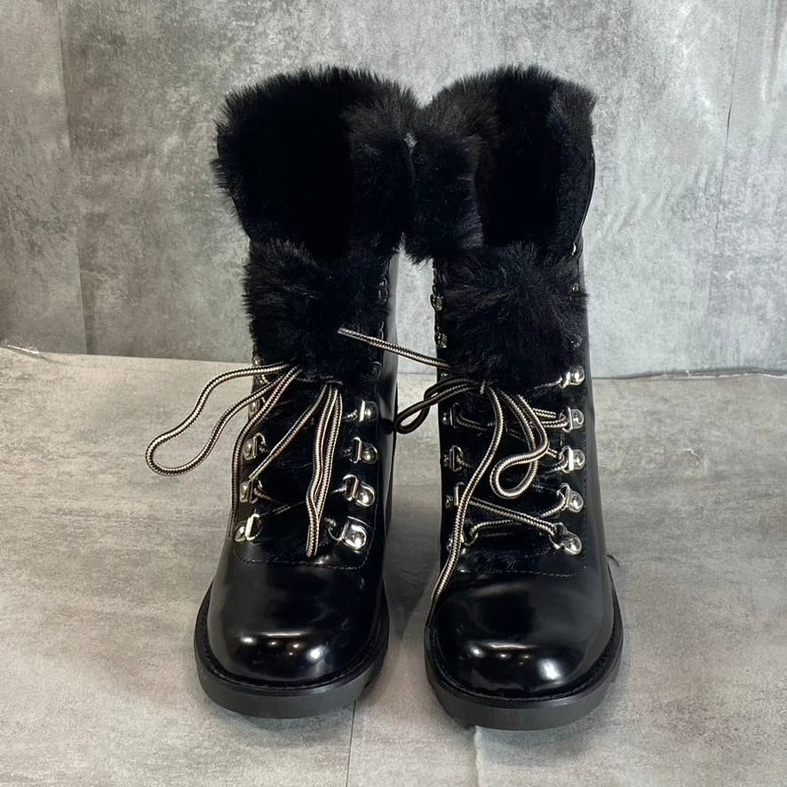 INC INTERNATIONAL CONCEPTS Women's Black Faux-Fur Hannia Lace-Up Wedge Boots SZ6