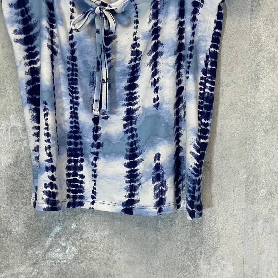 DEREK HEART Women's Blue Tie-Dye Puff Sleeve Off-The-Shoulder Short Sleeve Top SZ M