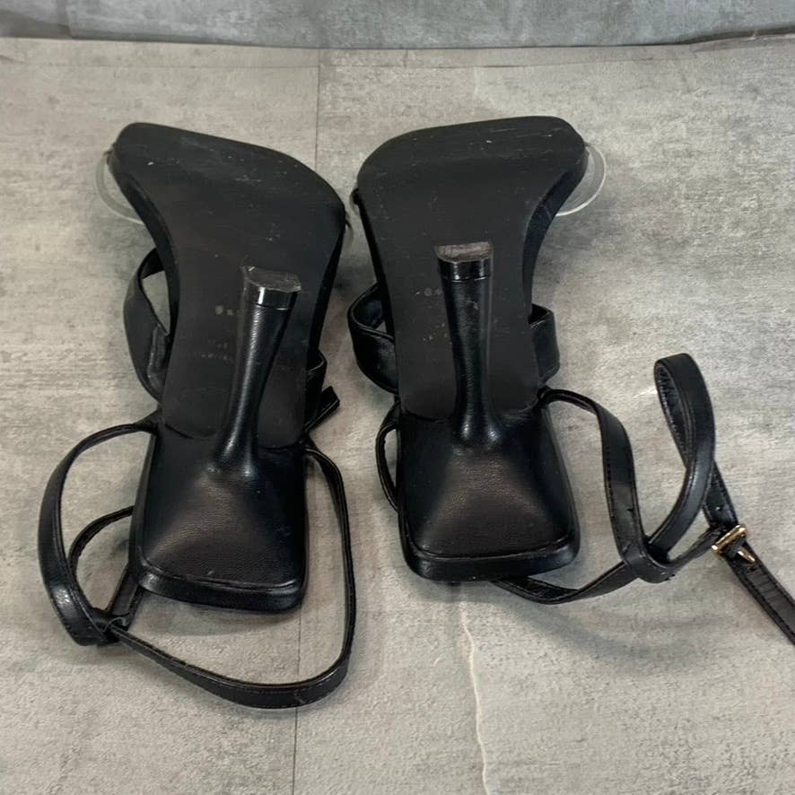 OPEN EDIT Women's Black Addison Ankle-Strap Square-Toe Sandals SZ 8