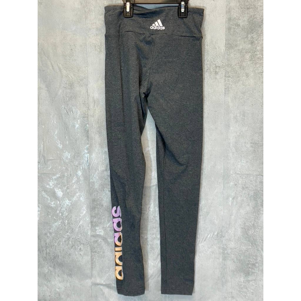 ADIDAS Women's Charcoal High-Waist Logo Hem Pull-On Lightweight Leggings SZ XS