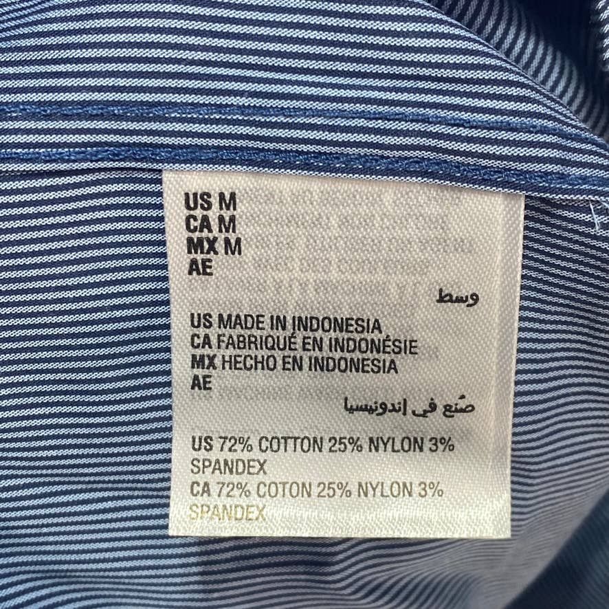 ALFANI Navy Striped Mens Pocket Short Sleeve Stretch Button Down Shirt SZ M