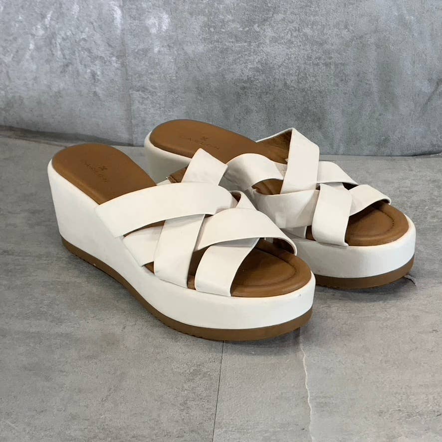 CASLON Women's White Leather Cook Platform Wedge Slip-On Sandals SZ 6