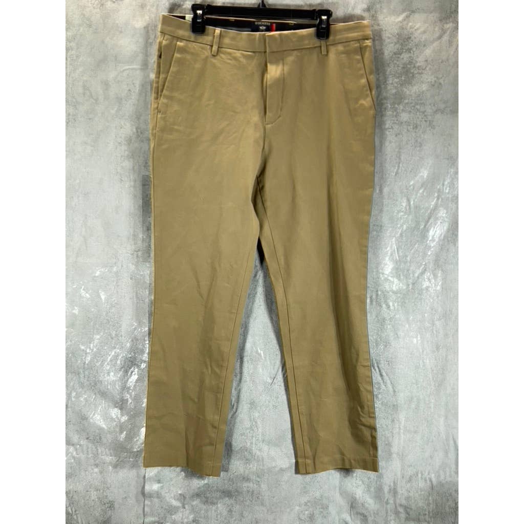 DOCKERS Men's Tan Slim-Fit Flat Front City Tech Trousers SZ 34X30