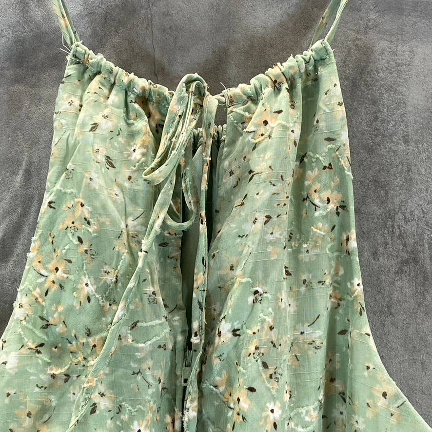 TRIXXI Juniors' Green Floral Halter Ruffle Tie-Waist Fit & Flare Mini Dress SZ L