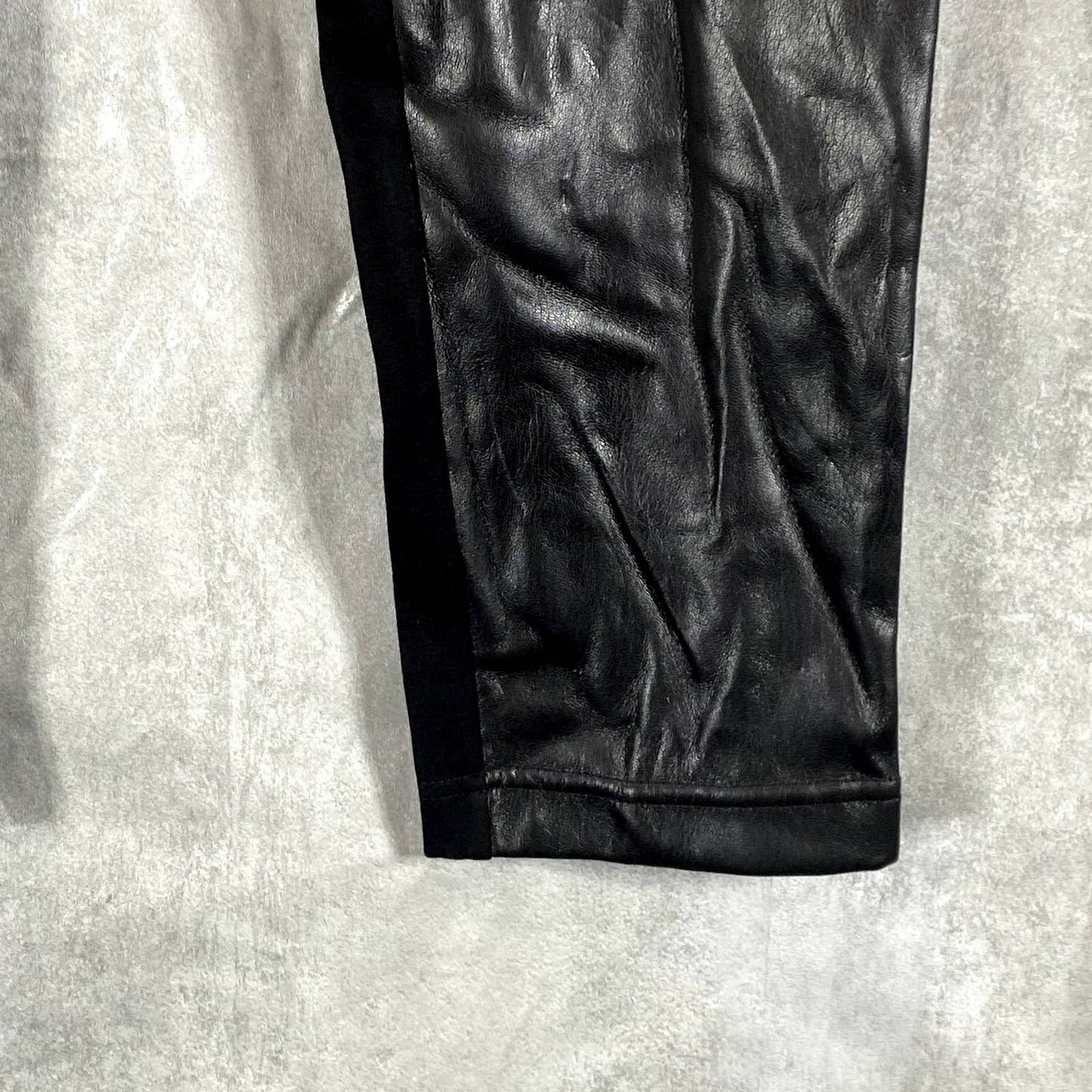 CALVIN KLEIN Women's Black Faux-Leather Mid-Rise Skinny Pull-On Leggings SZ L