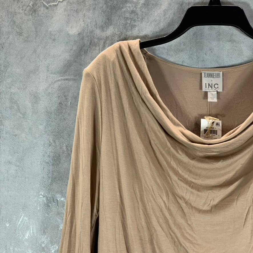 JEANNIE MAI X INC Women's Champagne Nude Cowl-Neck Long-Sleeve Bodysuit SZ L