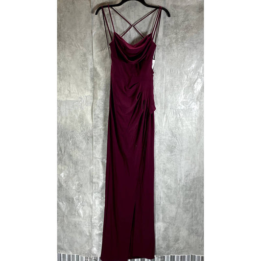 CITY STUDIO Juniors' Burgundy Cowl-Neck Open-Back Side-Slit Maxi Dress SZ 1