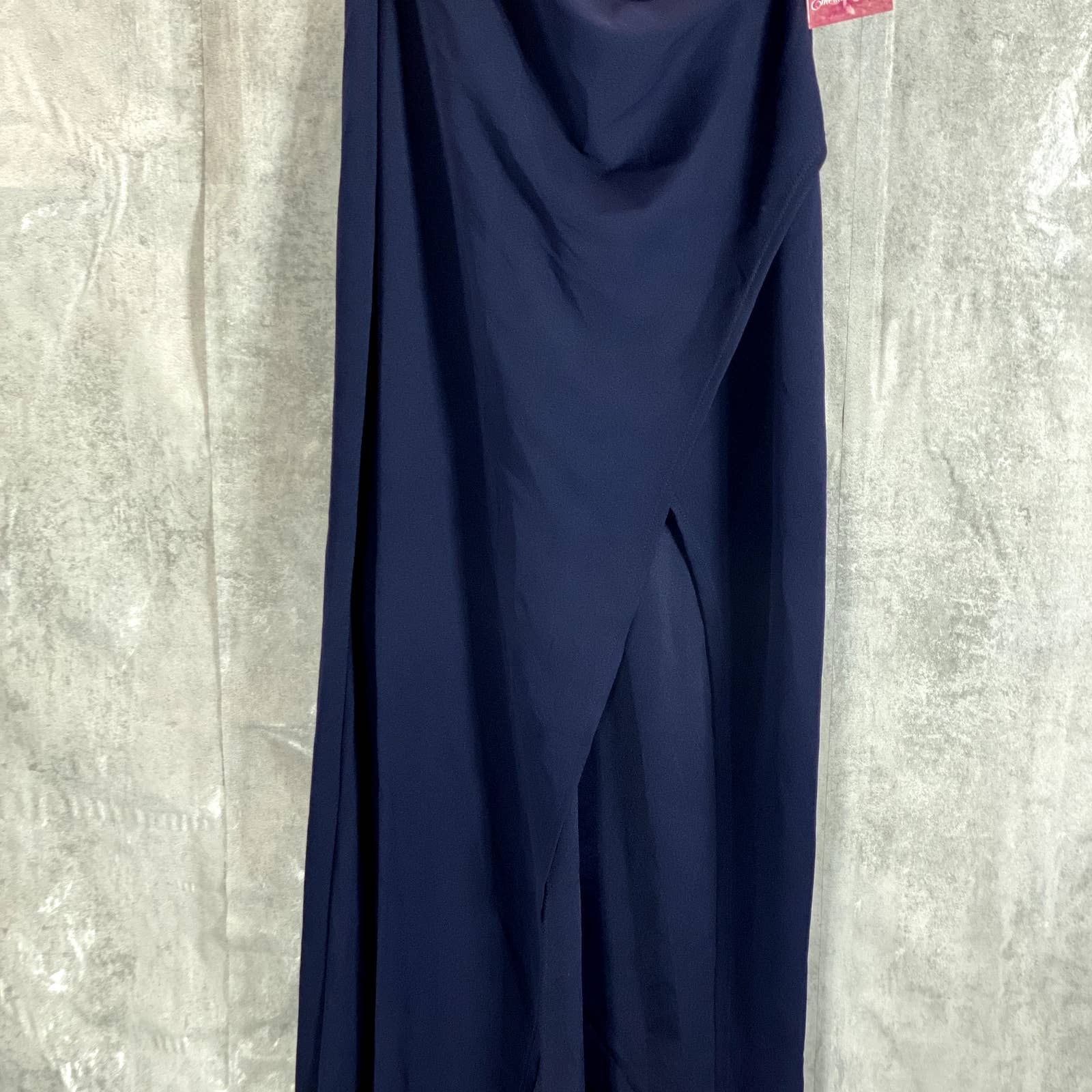 EMERALD SUNDAE Juniors' Navy Surplice V-Neck High-Slit Adjustable Straps Gown