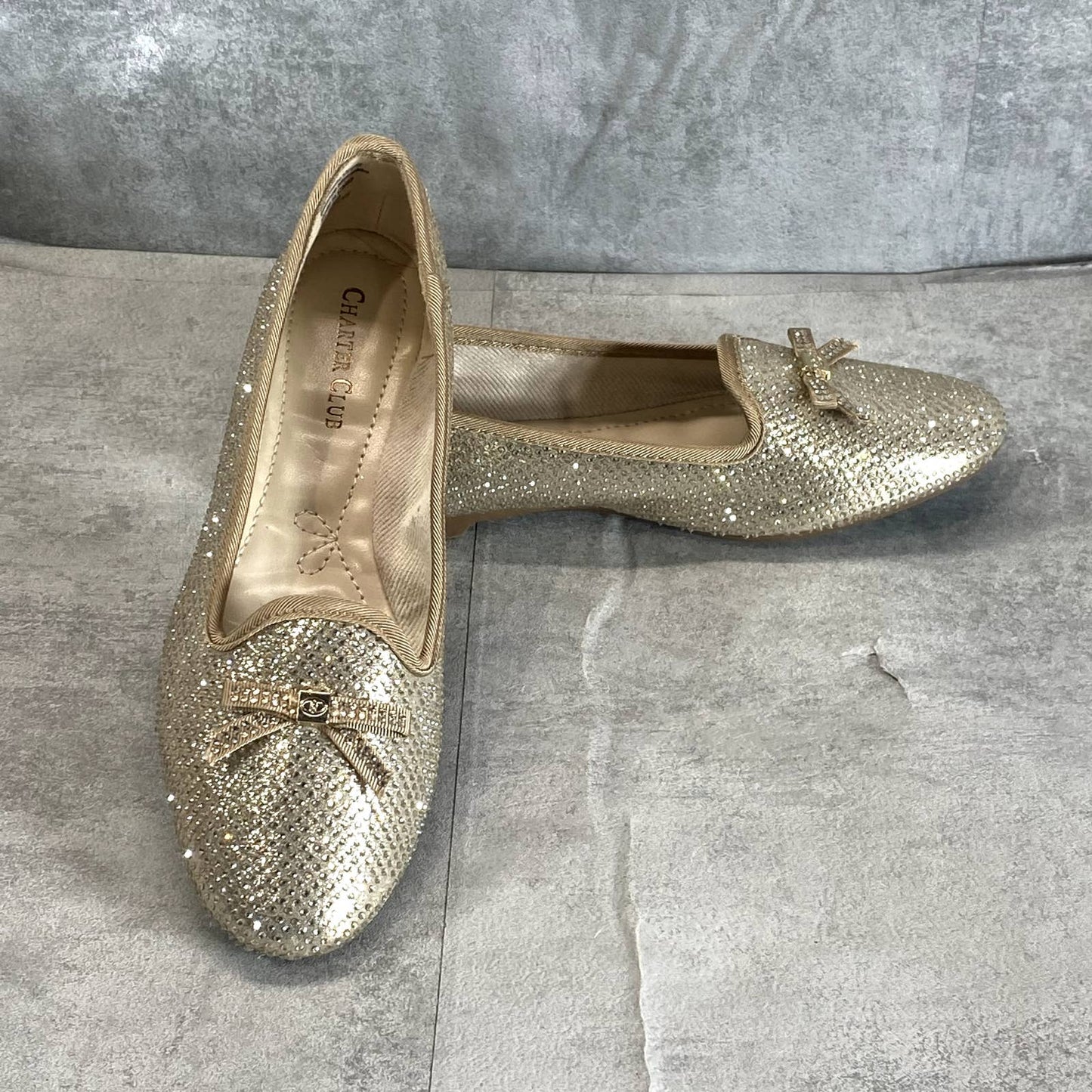 CHARTER CLUB Women's Gold Kimii Rhinestone Round-Toe Deconstruction Loafers