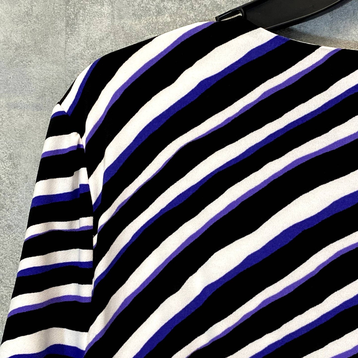 LONDON TIMES Women's Open Blue Techno Stripe Short Sleeve Jersey Sheath Dress SZ 14