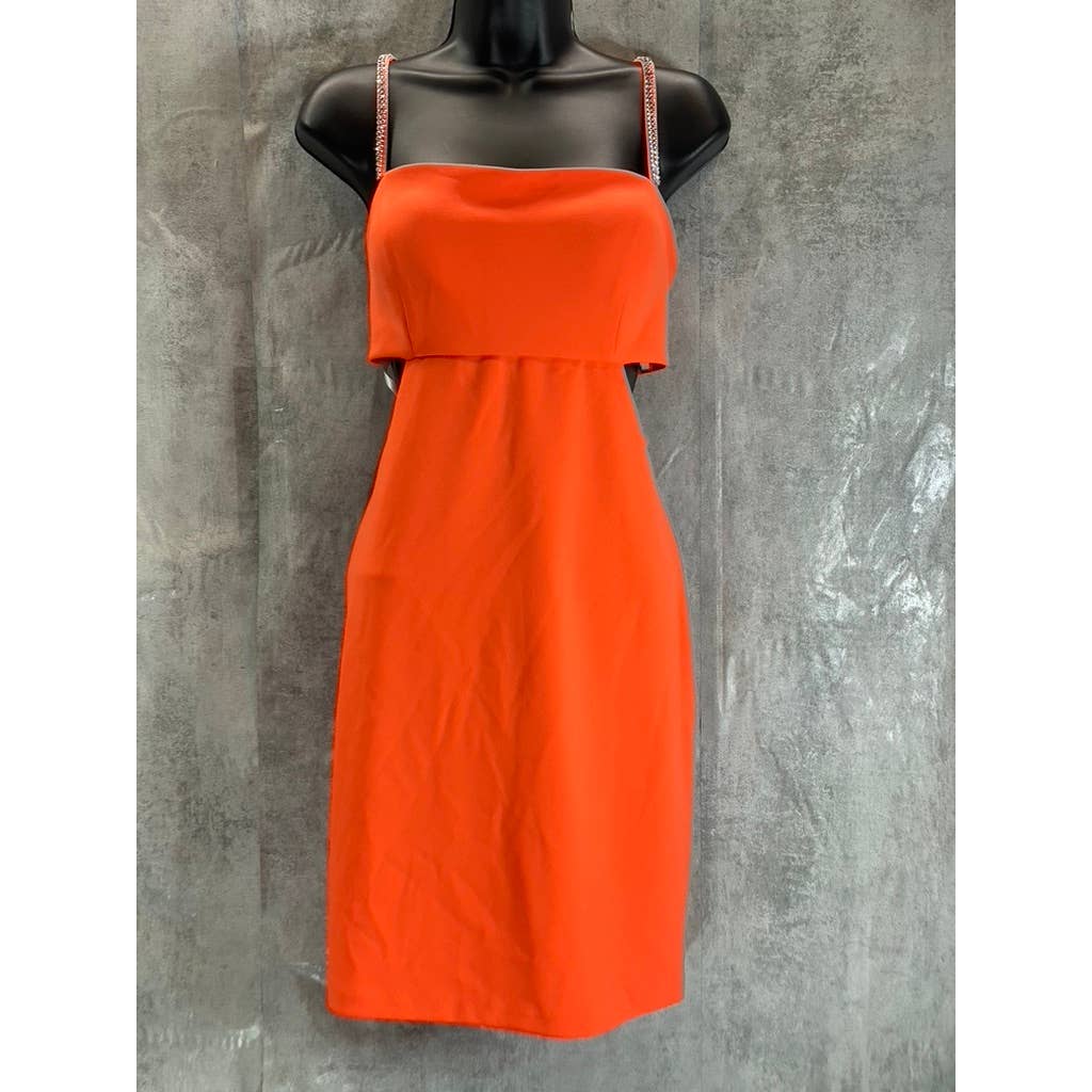 AQUA FORMAL Women's Orange Scuba Side Cutout Embellished Strap Sheath Mini Dress