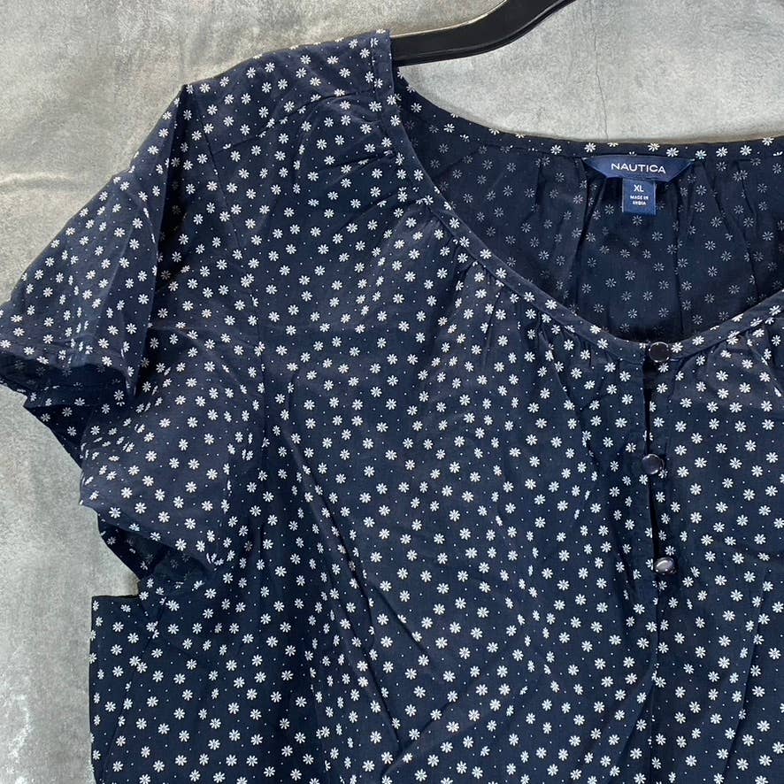 NAUTICA Women's Stellar Blue Heather Sustainably Crafted Split-Neck Peplum Top