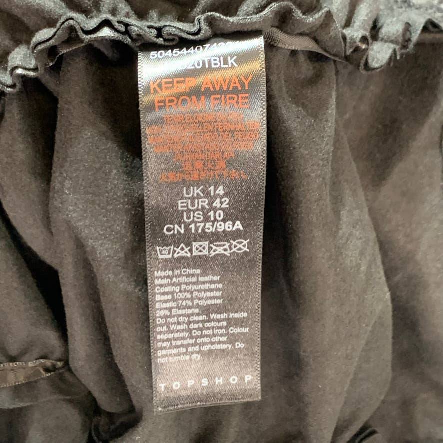 TOPSHOP Black Faux Leather 3/4 Sleeve Ruched Mini Dress SZ 10