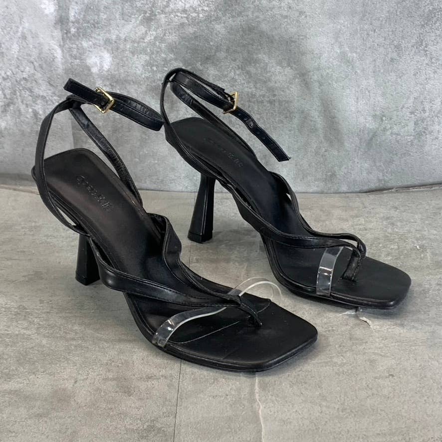 OPEN EDIT Women's Black Addison Ankle-Strap Square-Toe Sandals SZ 8