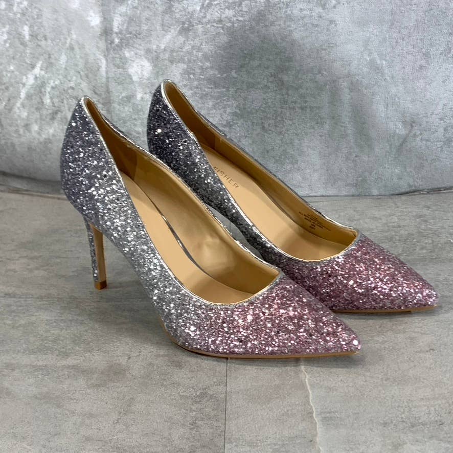 MARC FISHER Women's Silver/Pink Ombre Glitter Darreny Pointed-Toe Pumps SZ 8.5