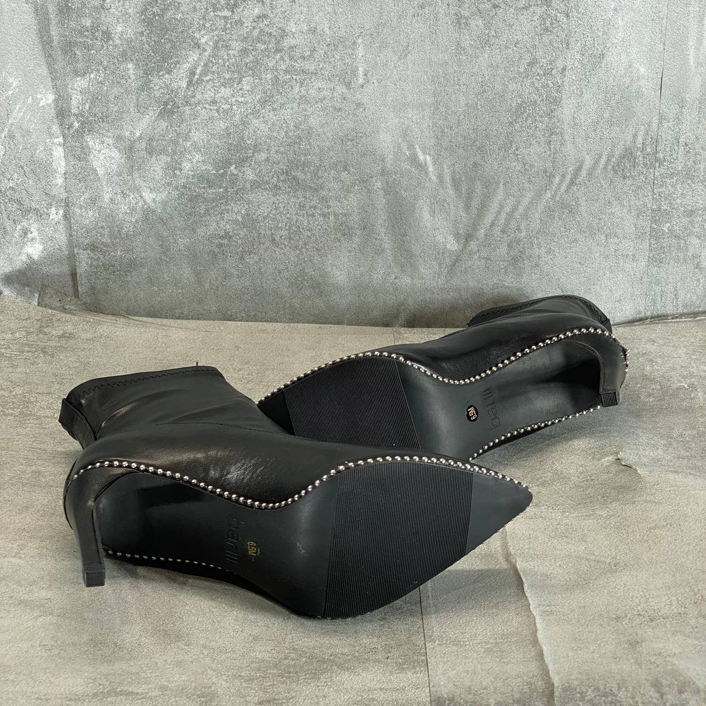 BAR III Women's Black Smooth Melanay Pointed-Toe Studded Stiletto Booties SZ 6.5