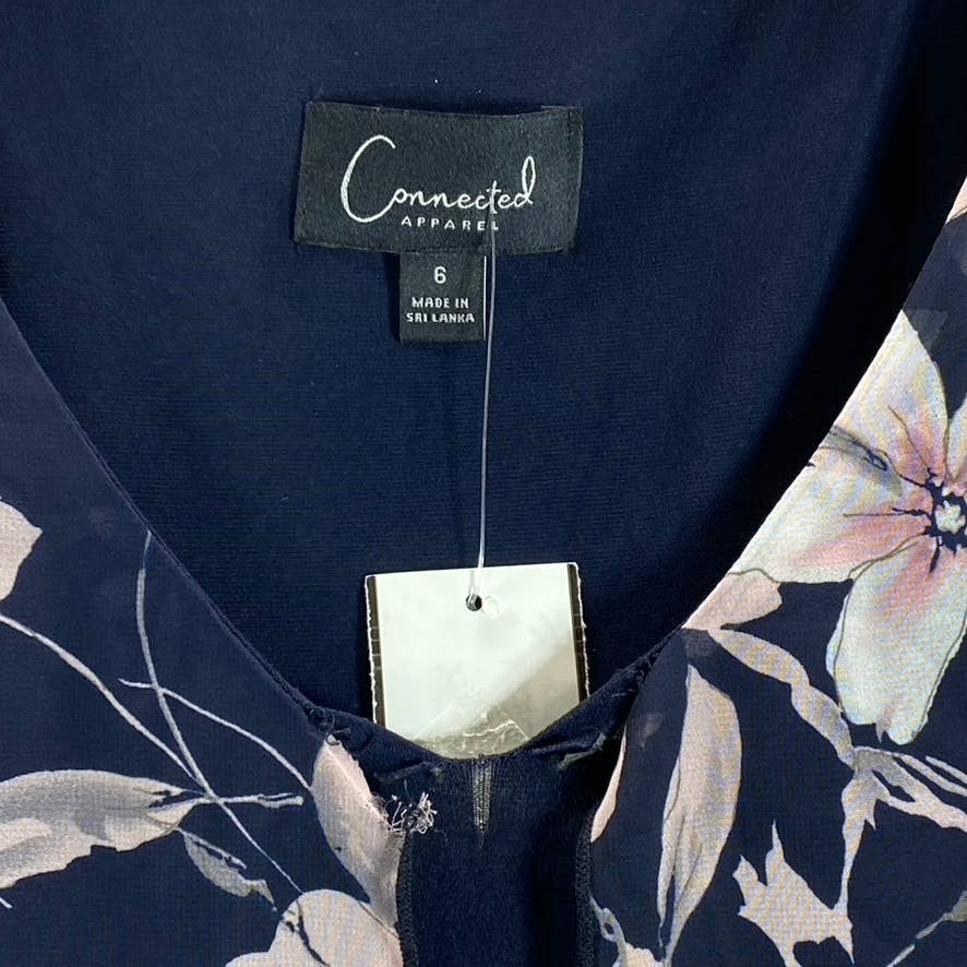 CONNECTED APPAREL Women's Navy-Mauve Floral-Print Chiffon Overlay Dress SZ 6