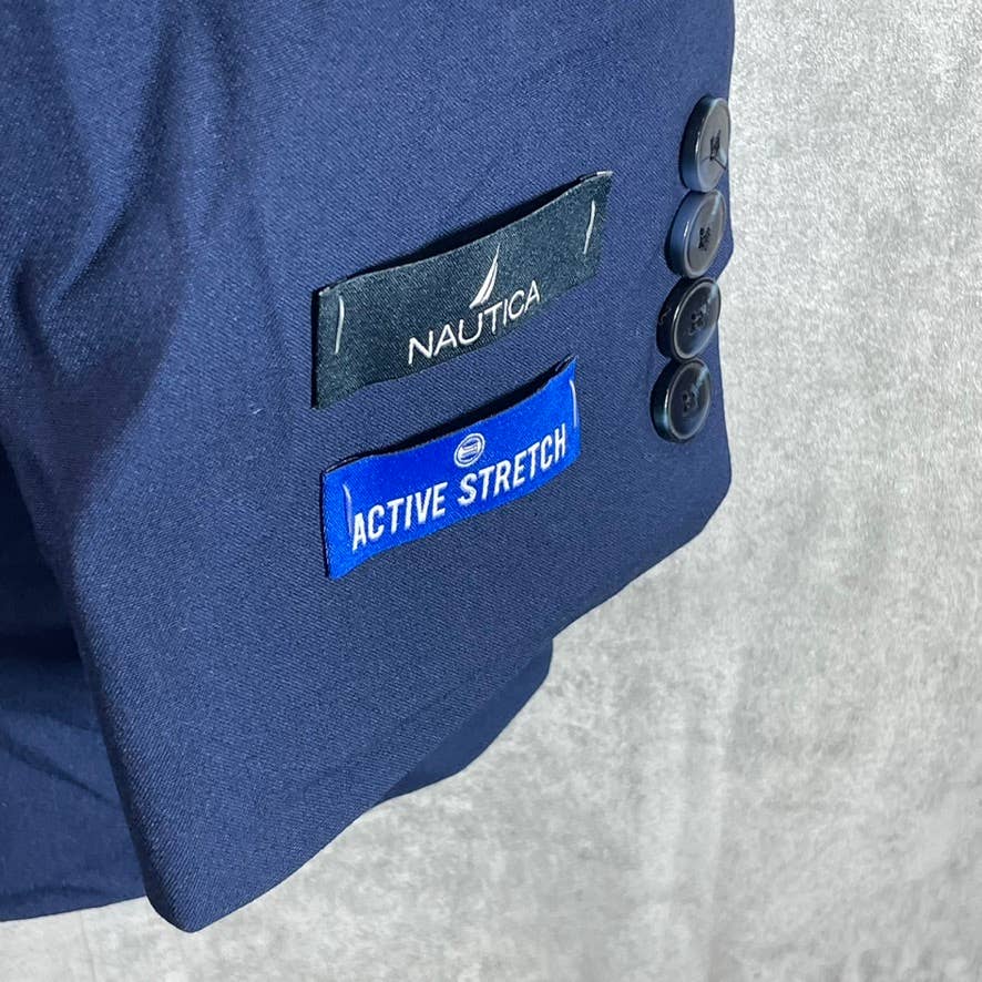 NAUTICA Men's Blue Solid Long Modern-Fit Two-Button Bi-Stretch Suit Jacket SZ46L