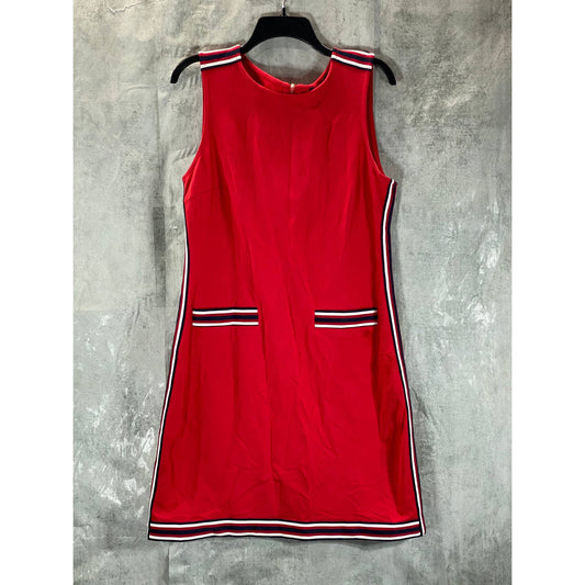 TOMMY HILFIGER Women's Scarlet Striped-Trim Sleeveless Shift Mini Dress SZ M