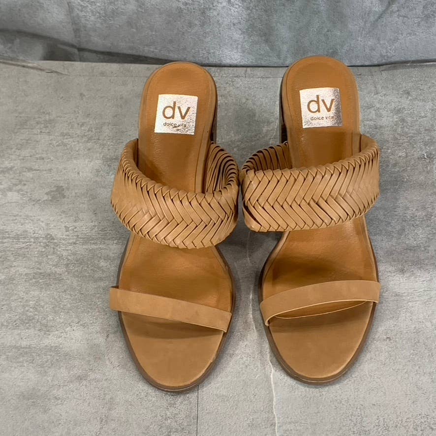 DV DOLCE VITA Women's Tan Bambi Round-Toe Slip-On Stacked-Heel Sandals SZ 9