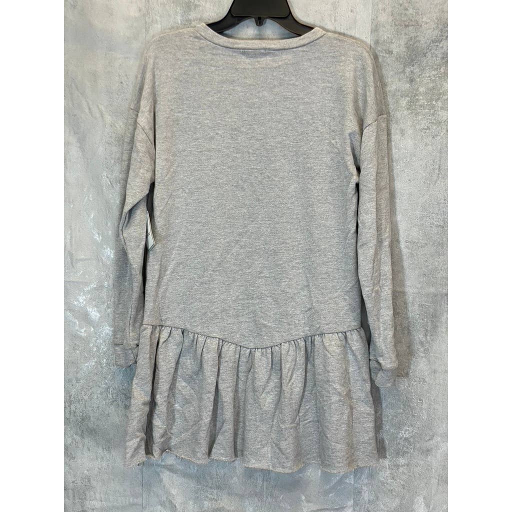 SUSINA Women's Grey Light Heather Raw Ruffle Hem Crewneck Sweater Dress SZ M