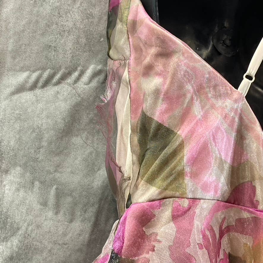 SPEECHLESS Juniors' Grey-Fuchsia Organza Floral-Print Tiered Halter Dress SZ 13