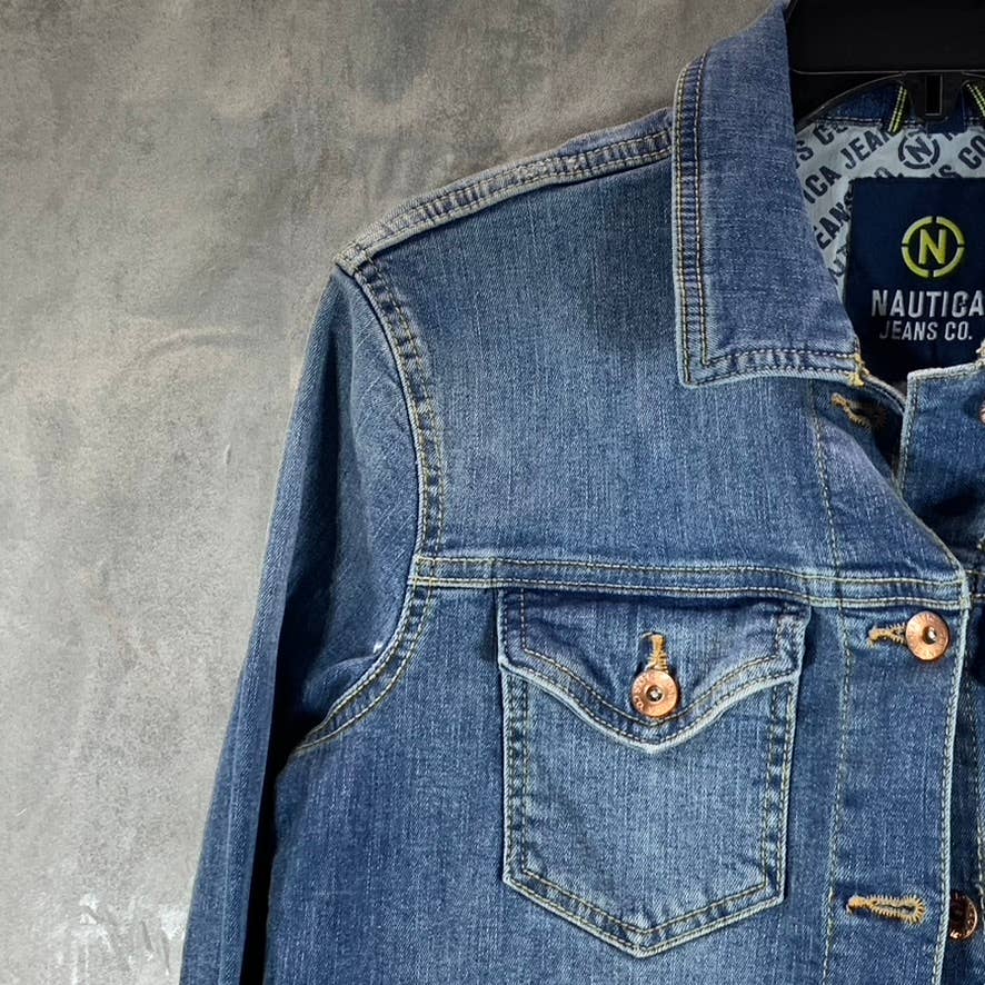 NAUTICA JEANS CO. Women's Light Wash True Flex Button-Up Utility Denim Jacket