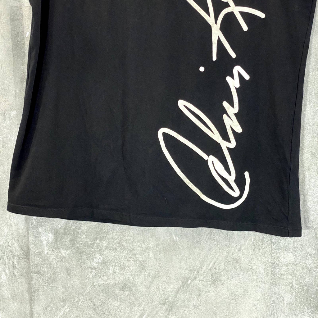 CALVIN KLEIN Women's Black Signature Logo Crewneck Short-Sleeve Tee SZ M