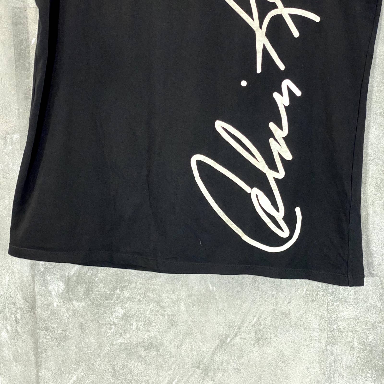 CALVIN KLEIN Women's Black Signature Logo Crewneck Short-Sleeve Tee SZ M