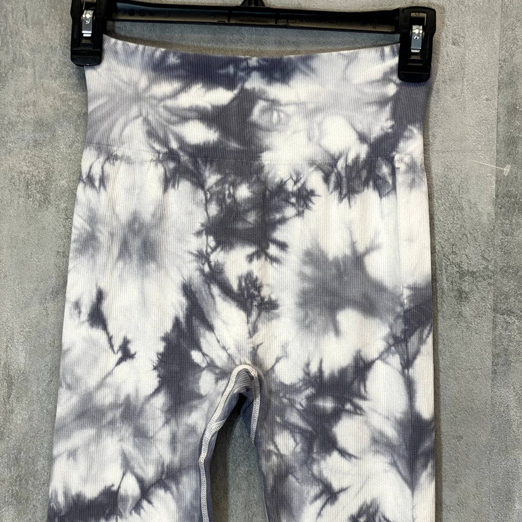 LOVE TREE Women's Gray-White Marble High-Waist Ribbed Seamless Leggings SZ S