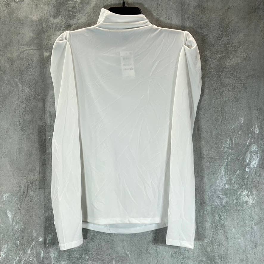 INC INTERNATIONAL CONCEPTS Women's Washed White Button-Trim Puff-Sleeve Top SZ M