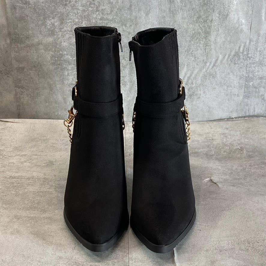 NEW YORK & COMPANY Women's Black Fallon Chain Side-Zip Block-Heel Booties SZ 9