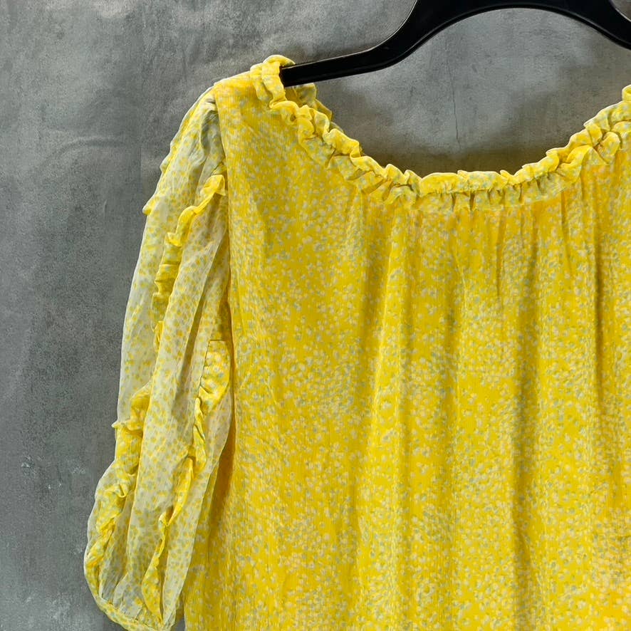 JPR STUDIO Women's Freesia Ruffle-Print Scoop-Neck Elbow-Sleeve Blouse SZ S