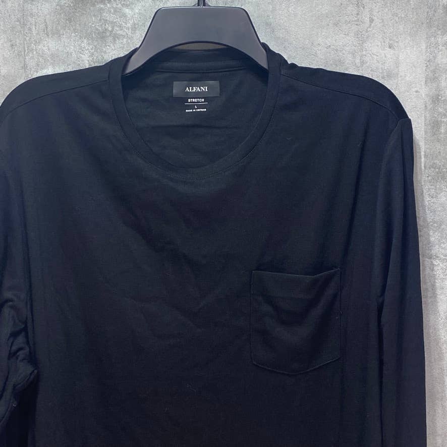 ALFANI ALFATECH Black Long-Sleeve Pocket Shirt SZ L